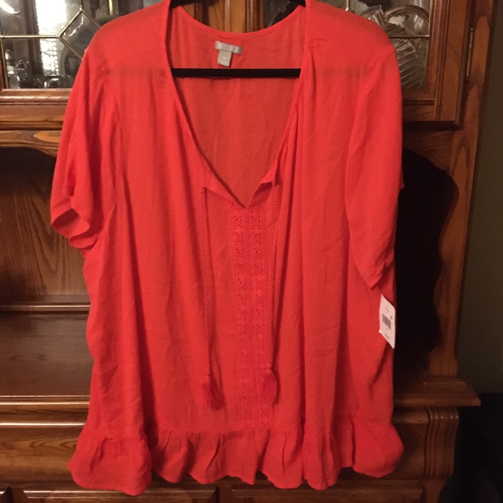 NWT 2X Orange  Falls Creek Tassel Top